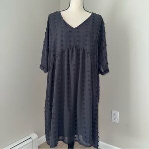 Zenana Swiss Dot Dark Grey Lined‎ Midi Dress Flowy Plus size 3x Cottagecore